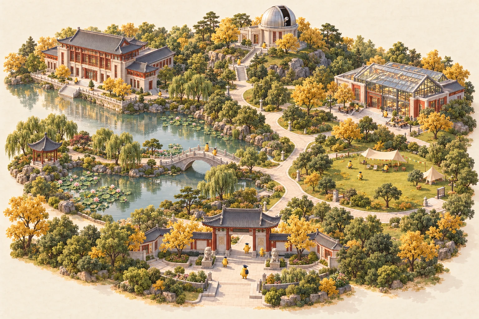 奶蛙大学校园探索插画地图，地点与故事见下方列表